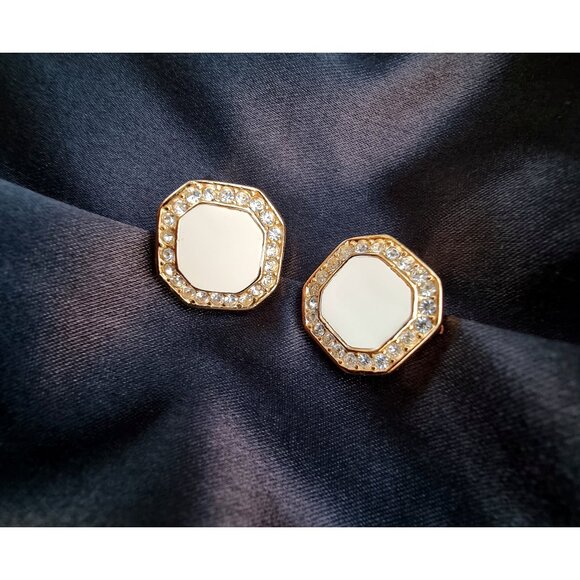 Rare Find Vintage Authentic CHRISTIAN DIOR 1990s White Enamel with Rhinestones C - Picture 1 of 7